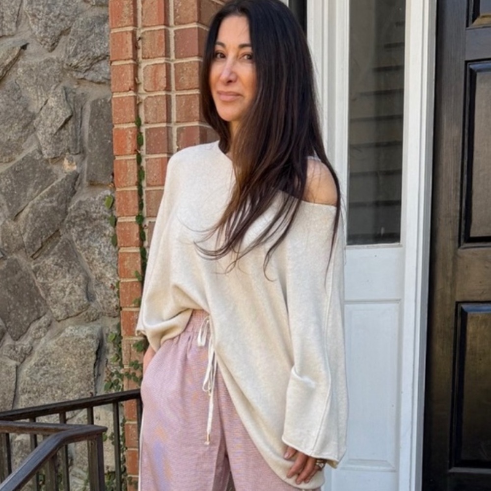 ShopEvelynne Made in Italy Viscose Cream Off-Shoulder Sweater